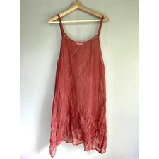 Krista Larson Silk Dress Red Striped Sleeveless USA Made Lagenlook One Size