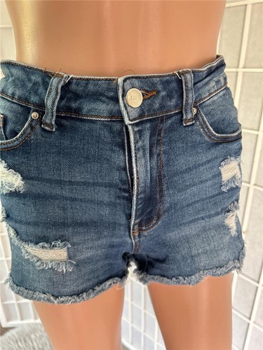 WAX JEAN Distressed Blue Denim Cutoff Shorts Size M Raw Hem - Picture 4 of 6