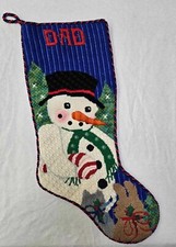 Vintage FMK 2001 snowman stocking - punch needle embroidery