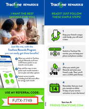    FREE Tracfone Rewards Referral Code: FJTX-7749 : 10,000 MAX POINTS    