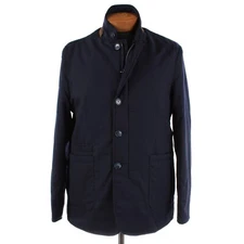 Zanella NWT Vitale Barberis Canonico Wool Car Coat w/ Suede Size L US In Navy