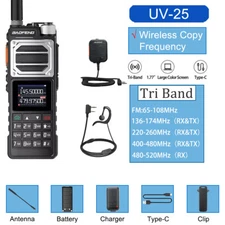 Baofeng UV-25 Tri Band Power Walkie Talkie Long Range Two Way Radio & Square Mic
