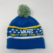 Vans Off The Wall Beanie Pom Cuff Design Hat Blue and Yellow Youth One Size