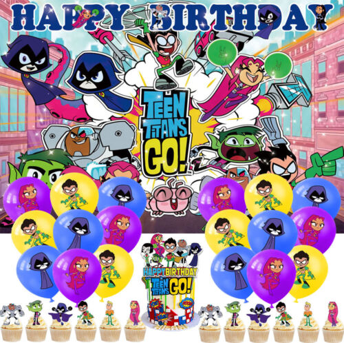 Teen Titans Go suministros para fiesta de cumpleaños globo pastel pancarta 5X3 pies - Imagen 1 de 7