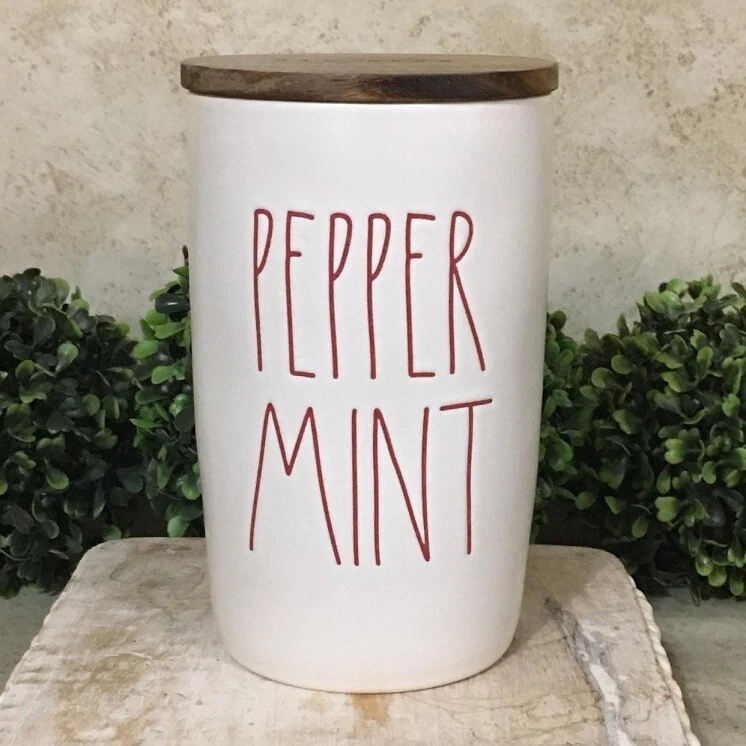 Rae Dunn PEPPERMINT Cellar - VHTF - Wood lid canister white red LL magenta tall