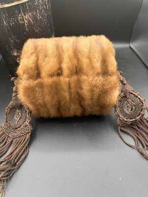 Antique Victorian Fur Muff Hand Warmer w/ E.E. Wiley Label 1800s