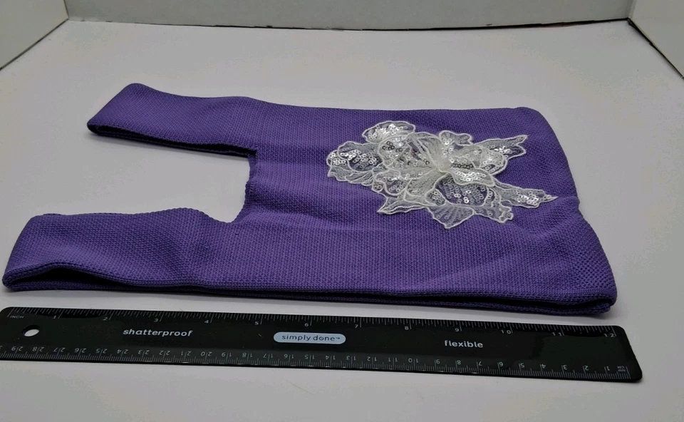 NWOT Purple Small Knitted Wrist Bag OOAK Tote Easily Stretches Width Bible Bag - Image 3 of 4