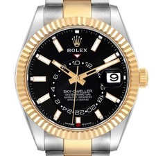 Rolex Sky Dweller Steel Yellow Gold Black Dial Mens Watch 336933 Box Card