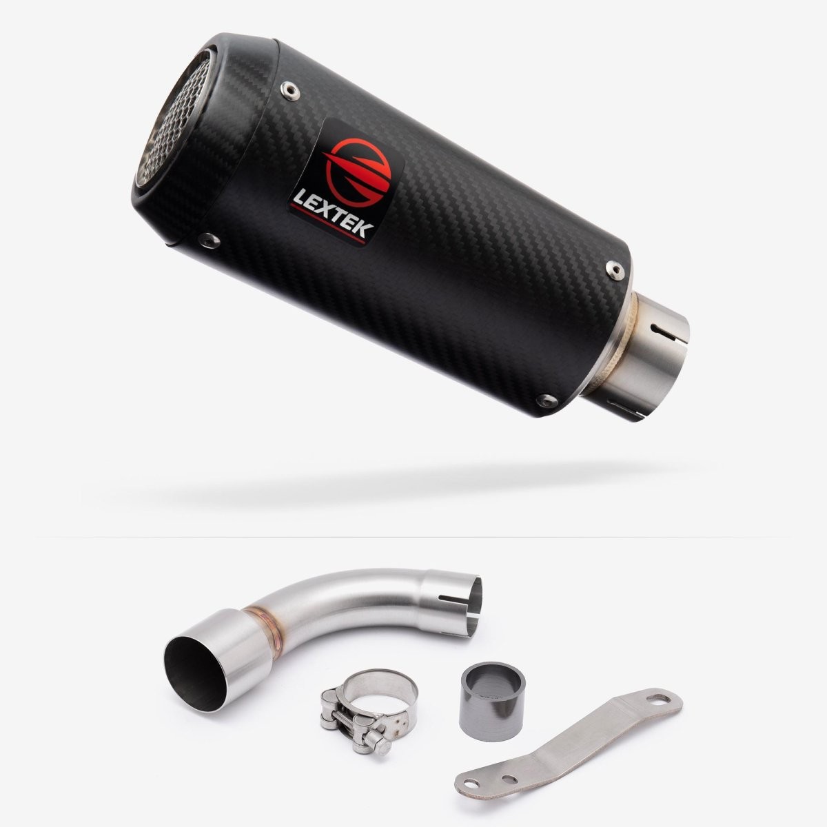 Lextek Carbon Fibre CP9C 180mm Exhaust with Link Pipe Silencer Polished Rear