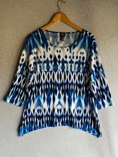 Chicos Travelers Blouse Womens 3 Geometric Liquid Knit Boho Artsy Asymmetrical