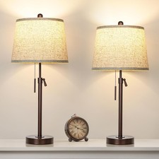 Table Lamps Set of 2 22" to 30"Adjustable Height Bedside Lamps Living Room