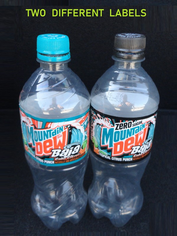 ⛰️ MOUNTAIN DEW Set of 2 Plastic Bottles DEW & ZERO SUGAR Labels with CAPS