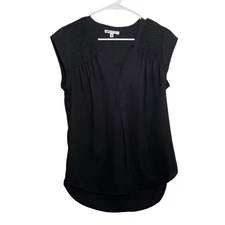 Dr2 Blouse Women's Small Black Pleated Short Sleeve Solid Career Top Lightweight