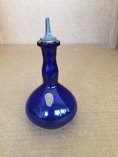 REGAL BLUE 6"  BITTERS BOTTLE FOSTORIA GLASS CO ORIGINAL TOP& LABEL  NOT BARBER