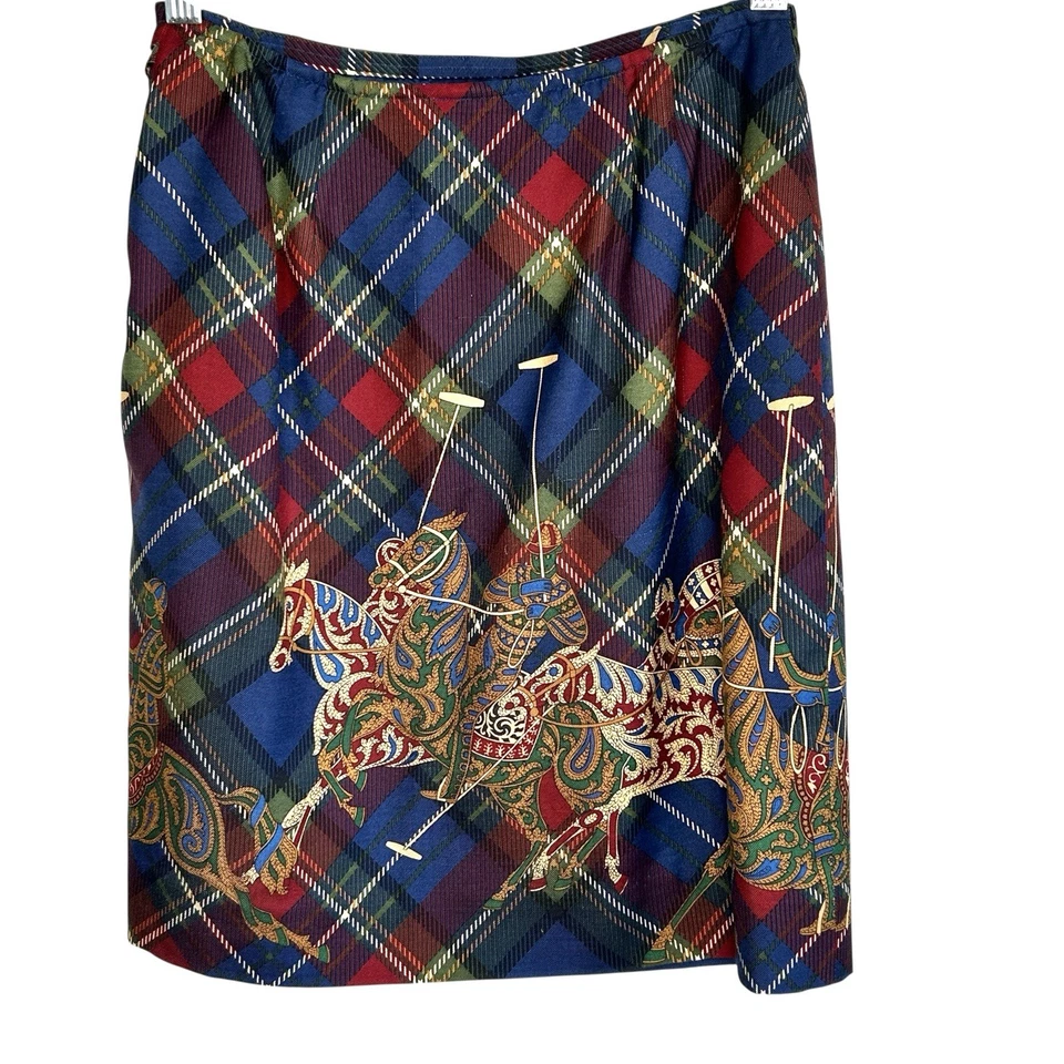 Minifalda de colección Carlisle envoltura de lana de seda 2 cuadros preppy polo caballos dinero antiguo Foto 2 de 4