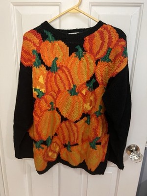 vintage 90s Alexandra Bartlett black Halloween pumpkin knit sweater Size Medium