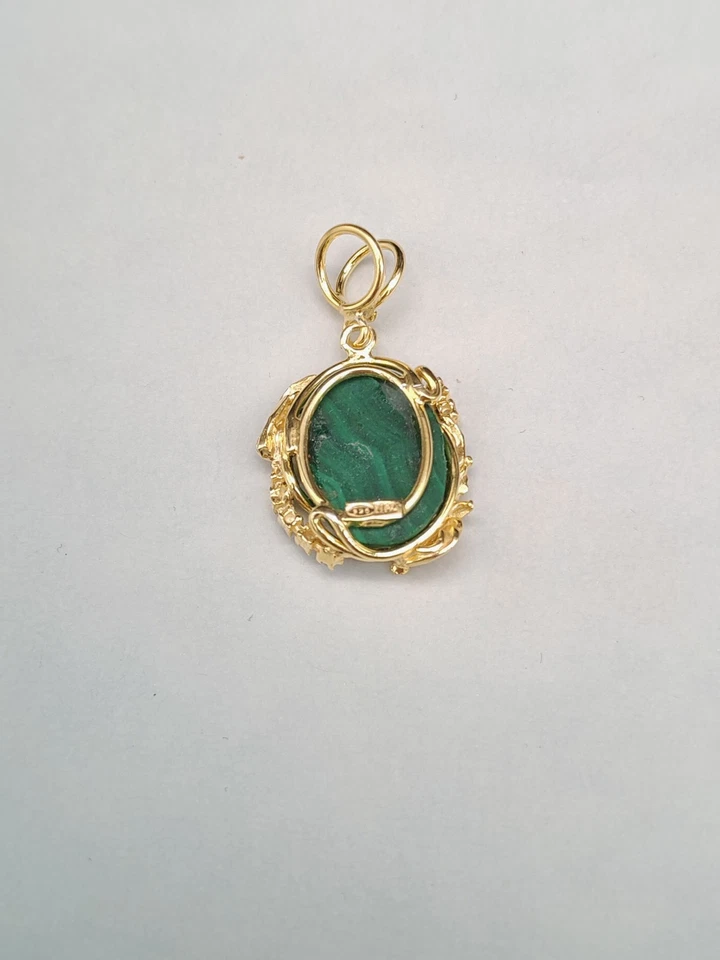 Ciondolo donna malachite verde argento 925 placcato oro giallo fatto a mano - Immagine 4 di 4