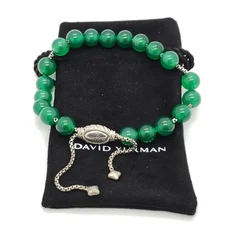 David Yurman Sterling Silver 8mm Green Onyx Spiritual Bead Beaded Pull Bracelet