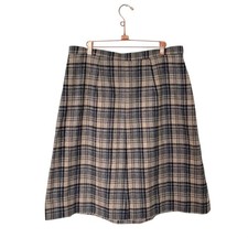 Vintage Mod Handmade Wool Plaid Skirt Gray Tan Schoolgirl Preppy