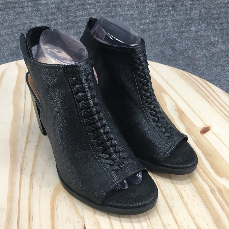 Tacones huecos para mujer 9 zapatos de salón correa para el tobillo negro punta abierta informal gancho y bucle bloque Foto 3 de 4