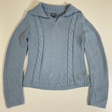 Vintage Rave Blue Cableknit Sweater Sz M Prep...