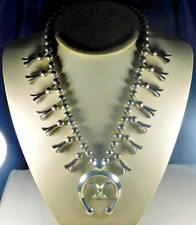 NATIVE AMERICAN STERLING Domed HANDMADE Vintage NAJA SQUASH BLOSSOM NECKLACE