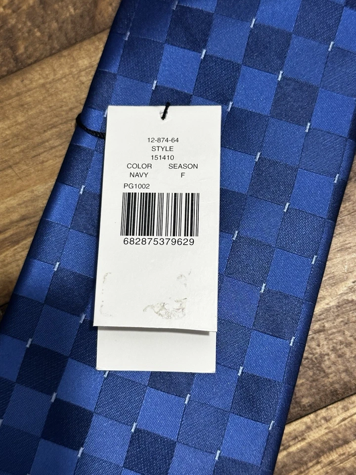 Новый с Ярлыками Metropolitan на Lord & Taylor вручную сшитый галстук 100% шелк геометрический узор синий - Изображение 3 из 4