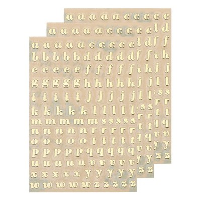 3 Bögen 3mm Mini-Buchstabenaufkleber,Kleinbuchstaben A-Z Aufkleber,Gold