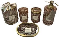 William Morris Co bathroom vanity set 5 pieces Glass w/metal trim Rose Floral