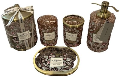 William Morris & Co bathroom vanity set 5 pieces Glass w/metal trim Rose Floral