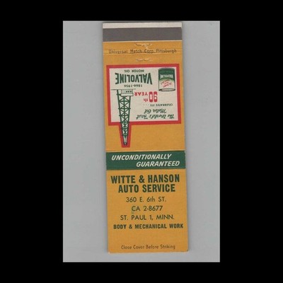 Matchbook Cover Witte & Hanson Auto Service St. Paul MN