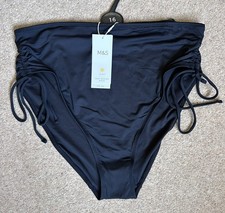 M&S Ladies High Waisted Side Tie Bikini Swim Bottoms Briefs Size 16, BNWT Black