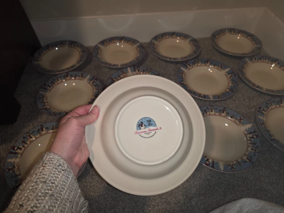 Винтажные зимние праздничные тарелки 1997 Meiwa Snowmen Serenade II - Изображение 2 из 2