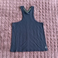 Free People Women's Dark Gray Ribbed Racerback Stretch Tank Top L Scoop Neck