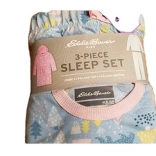 Eddie Bauer Girls XS 3-Piece Pajama Set Robe Long Sleeve Sleepwear