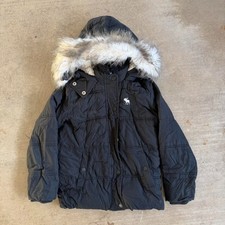 Abercrombie Kids Jacket Small black White Fur Hooded Zip Up 7/8