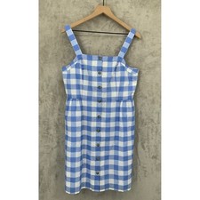 J Crew Dress 10 Blue White Gingham Check Linen Cotton Button Front Summer NEW