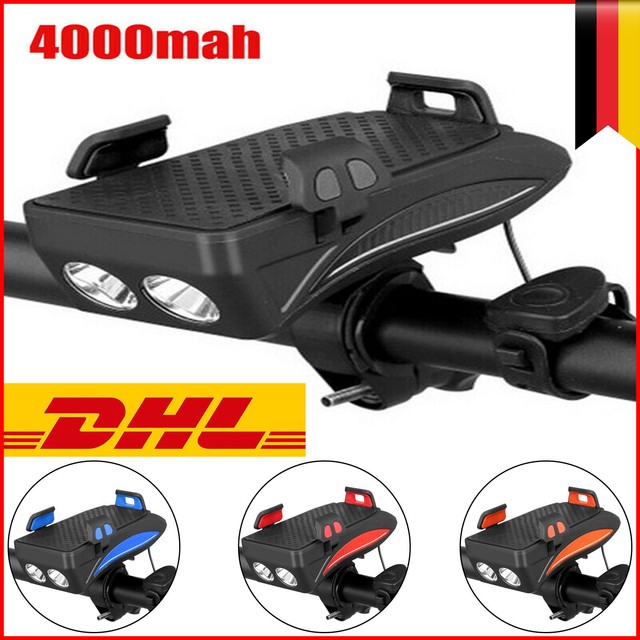 4 in 1 LED Fahrradlicht Wasserdichtes Telefonhalter DE mit 4000mAh Power Bank