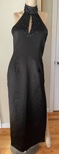 Jessica McClintock Gunne Sax Halter Evening Dress Gown Size 7/8 Black With Bling