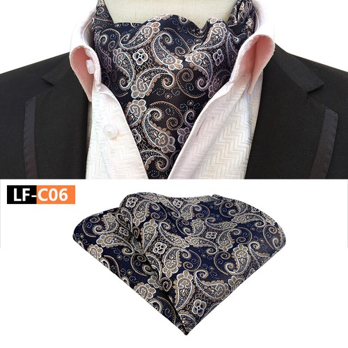 New Classic Men's Ascot Cravat Tie Silk Paisley Blue Scarves Cravat Hanky Set - Afbeelding 7 van 45