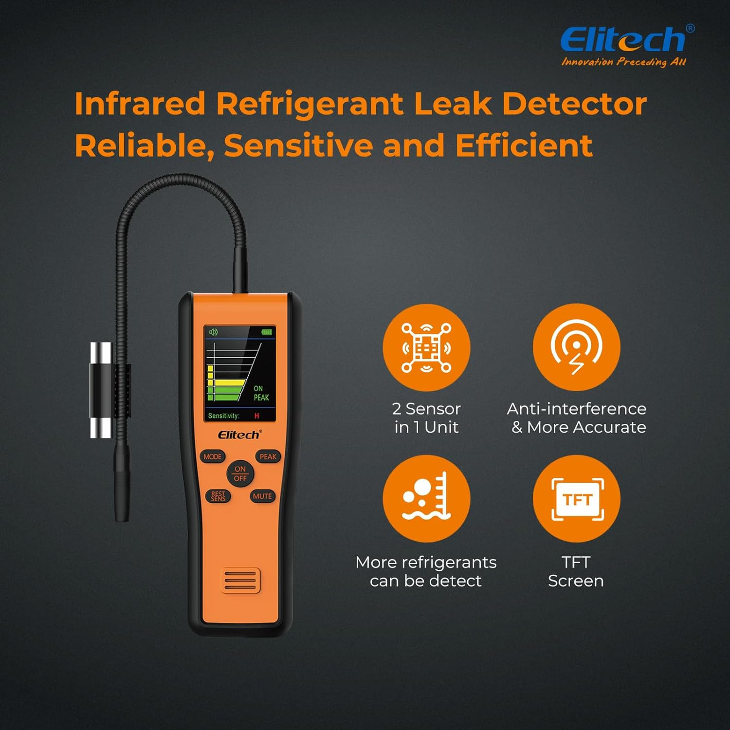 Elitech Refrigerant Leak Detector, Infrared & Heated Diode Sensors in 1