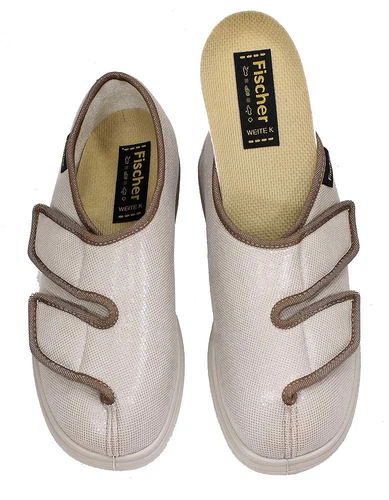 Fischer Therapieschuh Verbandschuh Hausschuh Senioren Reha beige Klett K-Weite - Bild 2 von 4