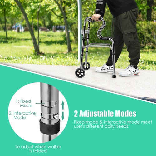 Folding Walker Aluminum Frame Wheels Elderly Mobility Aid Adjustable Height - Picture 8 of 26