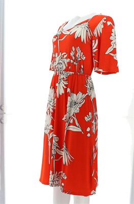 Girl Curves Petite Knit Midi Dress Flutter Slv TangerineFloral PS