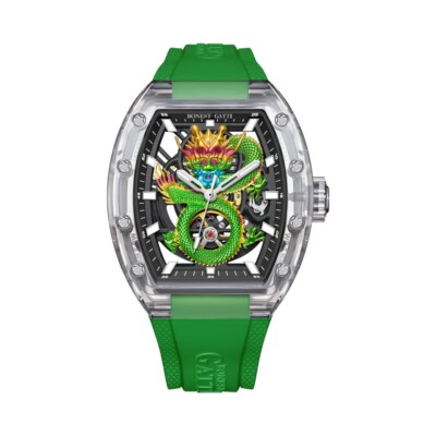 Men s Automatic Mechanical Tonneau Watch Crystal Case Sapphire Glass Dragon Dial