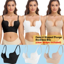 Lady Push Up Low Cut Deep U Bra Removable Strap Strapless Backless Lingerie A-D