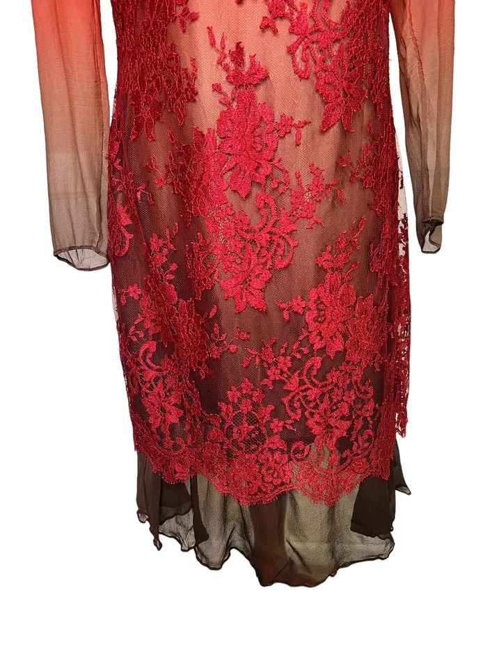 Vestido De Colección Años 90 Y2K Seda Encaje Rojo Naranja Ombre Fuego Hada Capricho Talla 8 EE. UU. Foto 4 de 4
