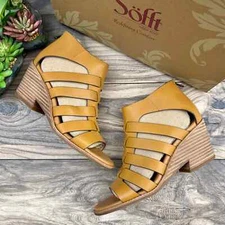 NIB Sofft Sunny 9M 40 Gladiator Caged Wedge Leather Sandals Luggage Tan 