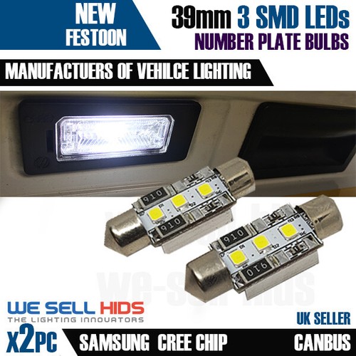 VW CADDY XENON WHITE NUMBER PLATE UPGRADE LED BULBS 36MM 3SMD SAMSUNG CANBUS UK - Picture 2 of 5