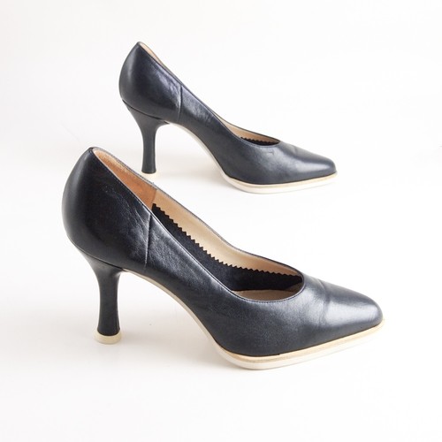 Sergio Rossi Heels Pumps Black Leather Mid Pointy Toe Women Shoe Size US 6 EU 36 - Picture 5 of 10